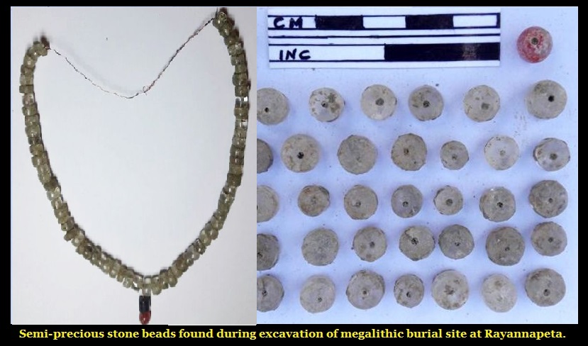 Semi-precious stone beads found during excavation of megalithic burial site at Rayannapeta-2